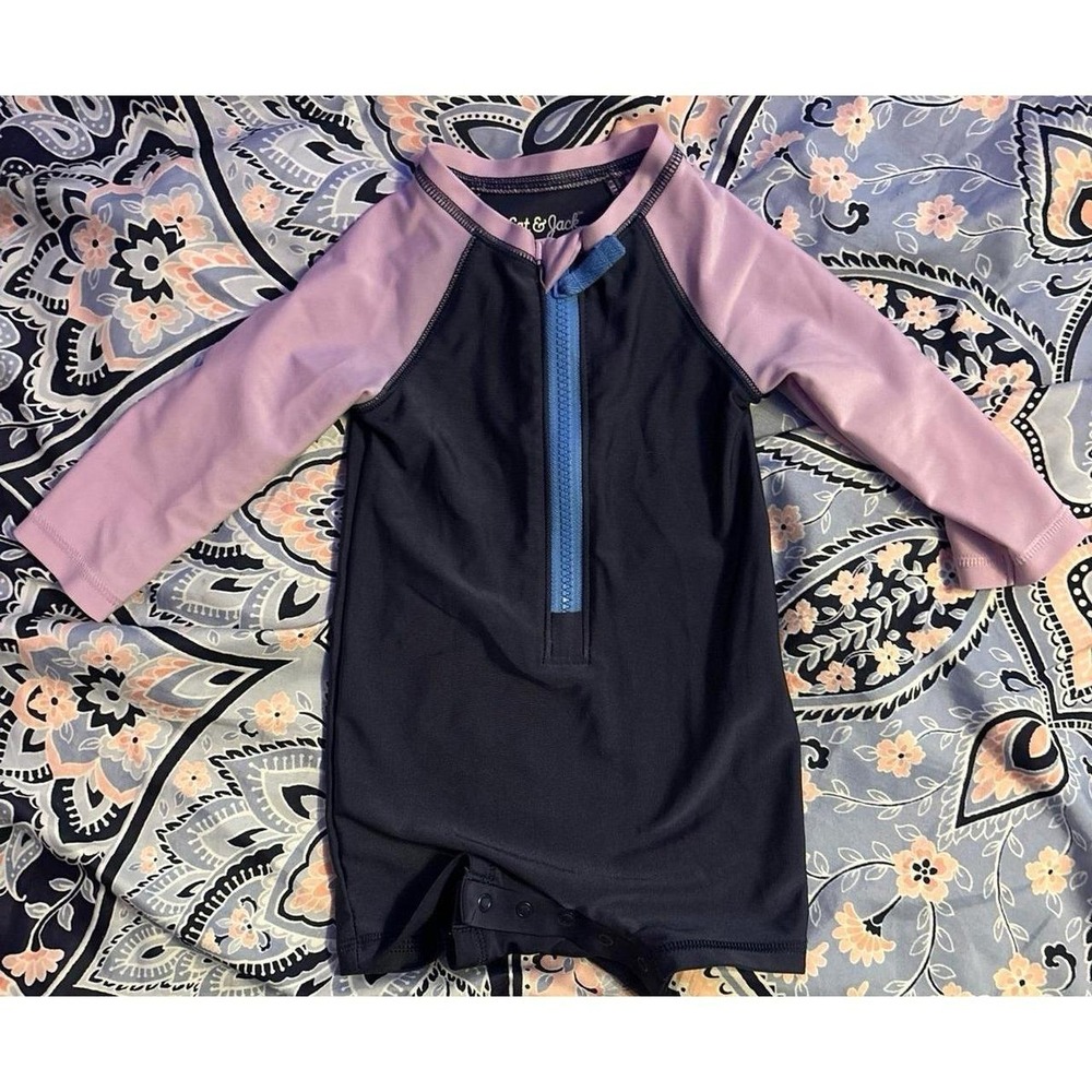 Cat & Jack Baby Girl Navy/Purple Longsleeve Swimsuit Wetsuit, 12 Months